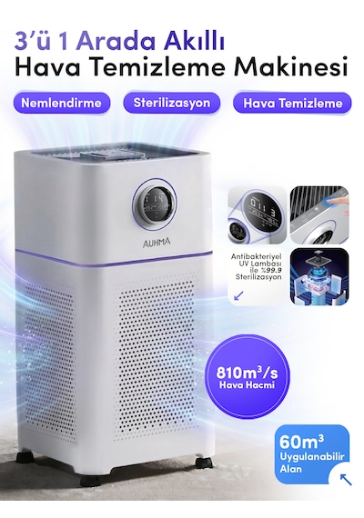 Auhma Arp-003 Akıllı Hava Temizleyici Ve Nemlendirici Uv-c Sterilizasyon & 610m³/h Cadr Beyaz
