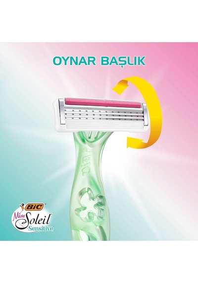 Miss Soleil Sensitive Kadın Tıraş Bıçağı 3'lü Blister 3 Bıçak , Oynar Başlık, Aloe Vera İle Zenginleştirilmiş Kayganlaştırıcı Jel Şerit