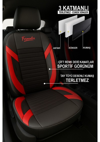 Formentor Tay Tüyü Üniversal Oto Koltuk Kılıfı - 5 Koltuk Tam Set Kırmızı