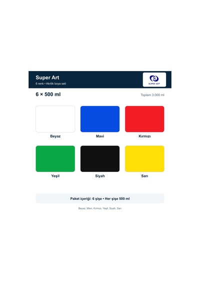 Superart Akrilik Boya Seti 6 Renk 6 500 Ml Çok Renkli