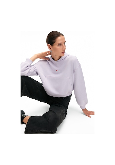 Grimelange ISADORA Kadın Kapüşonlu Nakış Detaylı Regular Fit Crop Lila Sweatshirt