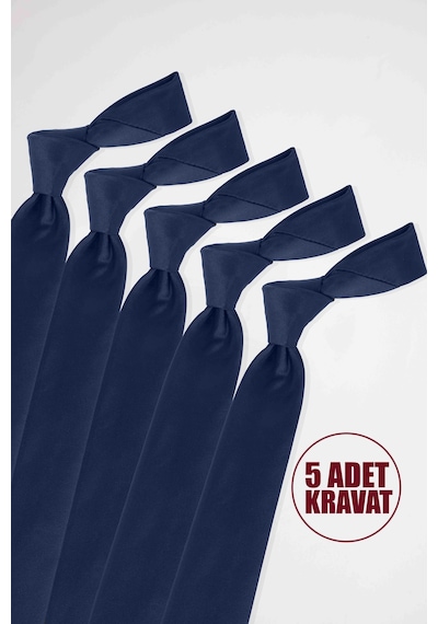 Tudors 5'li Paket Düz İnce Lacivert Erkek Kravat-33281 Lacivert