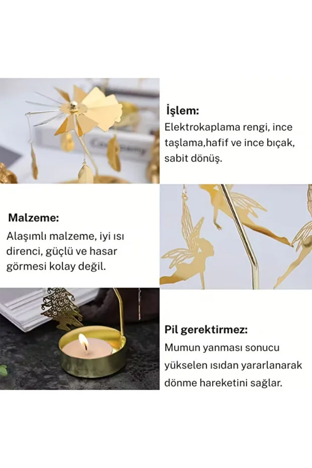 Dekoratif Dönen Mumluk Mum Isısıyla Dönen Gold Metal Ev Dekoru Atlı Karınca Altın