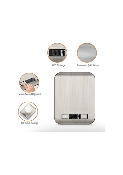 Orret Home Dijital Mutfak Terazisi Paslanmaz Çelik Yüzeyli Hassas Tartı, 5 Kg Kapasiteli, Dara Özellikli, Lcd Ekranlı, 5 Birim Dönüşümlü, Pilli,dijital Tartı Sku: Smg8690010520906 12v