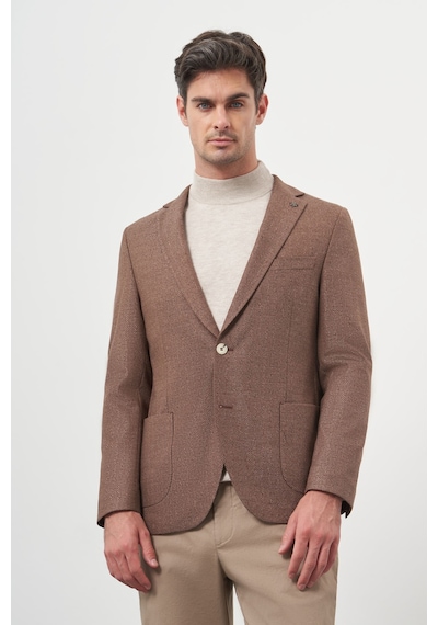 Morven Erkek Kahve Dokuma Slim Fit Mono Yaka Ceket 25ks002001400 Kahve