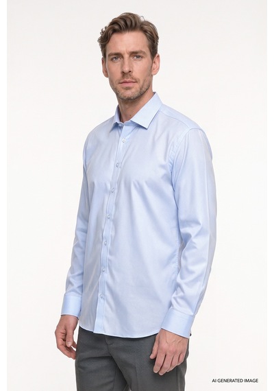 Ac&co Erkek Acık Mavı Non-ıron Ütü Gerektirmeyen %100 Pamuk Slim Fit Dar Kesim Klasik Yaka Gömlek