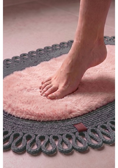 Banyo Paspası Takımı 60x100+60x60 Cm Dış Trikot Pembe & Antrasit Gri