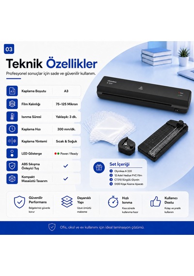 Olymkea A330s A3 Laminasyon Makinesi 4in1set Ve Hediye 12 Adet Pvc Film