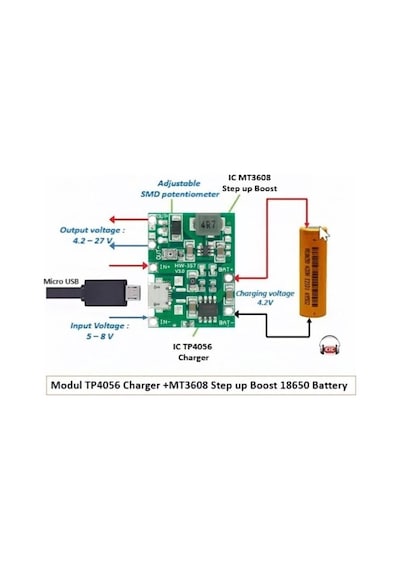 Gözeler Tp4056 Pil Şarj Ve Voltaj Yükseltici 3.7v 4.2v Micro Usb