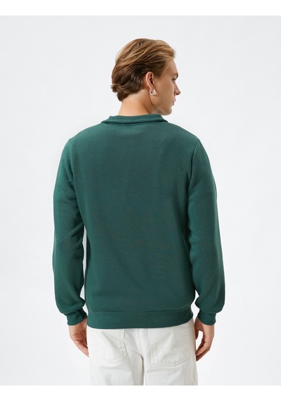 Koton Yarım Fermuarlı Sweatshirt Dik Yaka Uzun Kollu Şardonlu Haki 4wam70024mk Haki