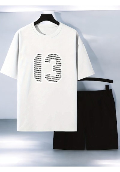 Uyguntarz Unisex 13 Baskılı Tasarım Şort Takım Beyaz