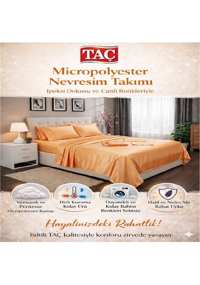 Taç Micropolyester Çift Kişilik Basıc Nevresim Takımı-Turunç