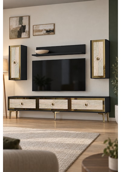 Tvr1816atg Pega Tv Ünitesi Takımı Antrasit-traverten-gold 180cm Antrasit - Traverten - Altın