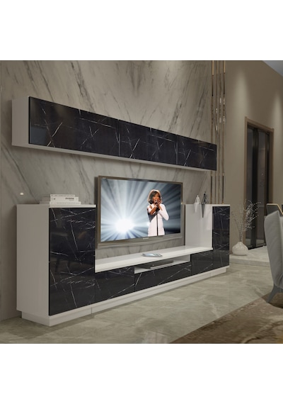 Decoraktiv Trendstyle 9s Mdf Tv Ünitesi Tv Sehpası Beyaz - Siyah Mermer