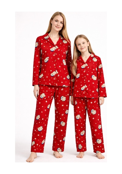 Free Beka Kırmızı Gökyüzü Ve Ayıcık Desenli Uzun Kollu Önden Düğmeli Gömlek Yaka Anne Kız Pijama Takımı Kombin Free Beka Kırmızı Gökyüzü Ve Ayıcık Desenli Uzun Kollu Önden Düğmeli Gömlek Yaka Anne Kız Pijama Takımı Kombin