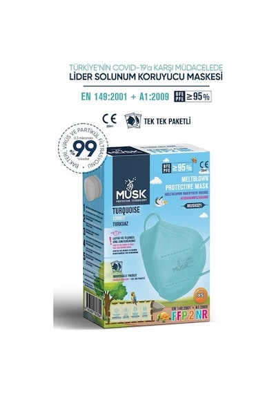 Musk Ffp2 Çocuk Maske Turkuaz Renk Xs 10 Adet