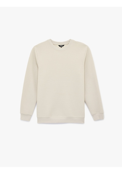 Koton Regular Fit Uzun Kollu Dokulu Bisiklet Yaka Sweatshirt Bej 6sam70010mk Ekru