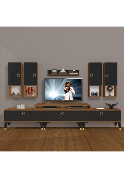 Decoraktiv Ekoflex 8da Mdf Gold Tv Ünitesi Tv Sehpası Ceviz - Siyah