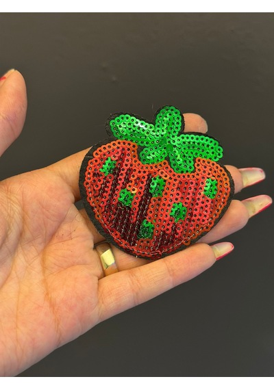 Ütü İle Yapışan Payetli Çilek Arma Dikiş Aplike 7x6 Cm