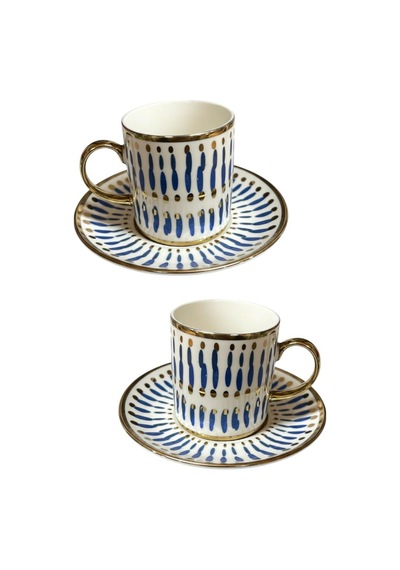 6 Kişilik Minimalist Tasarım Çizgili Türk Kahvesi Fincanı Ve Tabağı -90ml Diğer