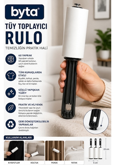 60 Yaprak Tüy Toplayıcı Rulo Yapışkan Kıyafet, Koltuk, Halı Ve Evcil Hayvan Tüy Temizleme Rulosu