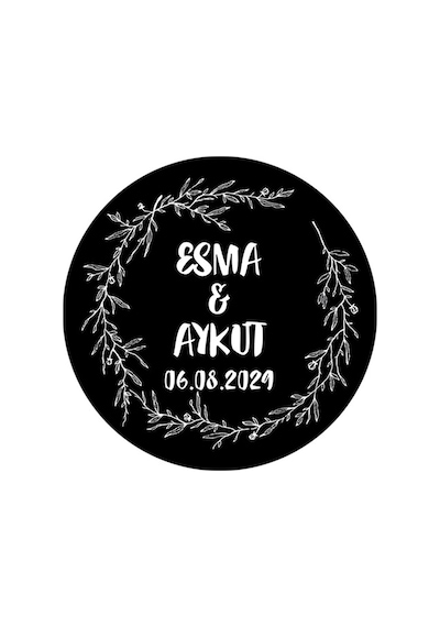 Çelenk Çiçek Motifli, Siyah Etiket Modeli Ürünlerinize Özel 5 Cm - 100 Adet Folyo Sticker Siyah - Beyaz