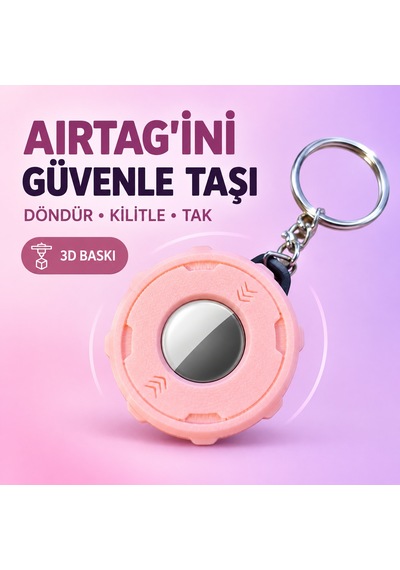 Apple Airtag Uyumlu Döndürmeli Kilitli 3d Baskı Koruyucu Anahtarlık
