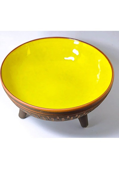 Dekoratif Sunum Kasesi, Seramik Ayaklı Sunum Kasesi, Servis Kasesi, Servis Tabağı, Kase, Tabak Sarı, 25 Cm