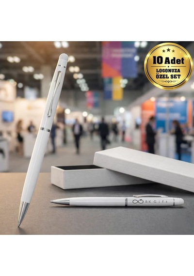 Logonuza Özel 10 Adet 1022 Metal Touchpen Kalem Lazer Baskılı Tükenmez Kalem Beyaz