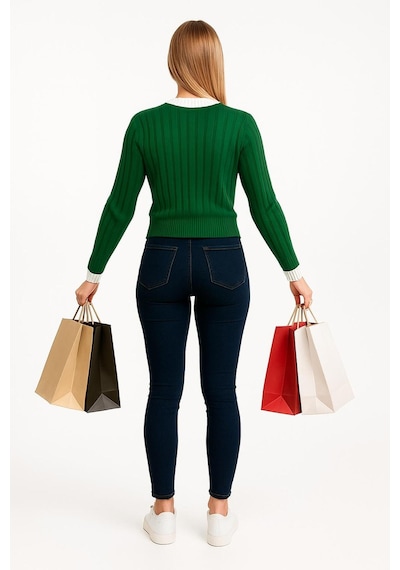 Hira Life Fashion Kadın Bisiklet Yaka Fitili Ve Şerit Detaylı Crop Triko Kısa Kazak Yeşil Yeşil Hira Life Fashion Kadın Bisiklet Yaka Fitili Ve Şerit Detaylı Crop Triko Kısa Kazak Yeşil Yeşil