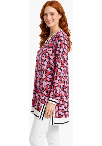 Neden Tekstil Kadın Geometrik Desenli Uzun Kollu Tunik T-shirt - Çok Renkli