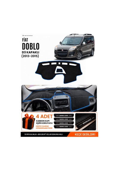 Fıat Doblo 2013-2015 Kapaklı Uyumlu Torpido Örtüsü, Torpido Kılıfı - Siyah Mavi