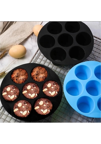 İndecor Houseware Airfryer Silikon Muffin Kek Kalıbı 7 Gözlü Hava Fritözü Kek Ve Çörek Pişirme Kalıbı Siyah Diğer