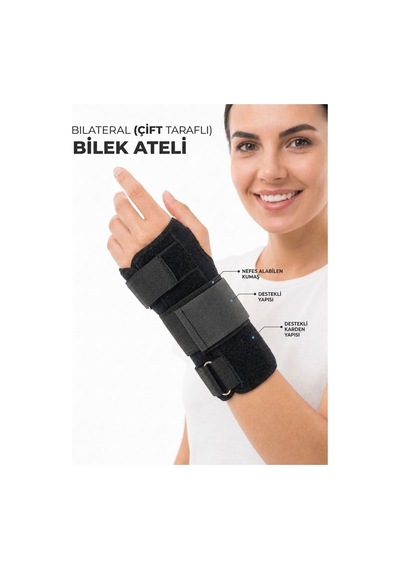 Çift Yönlü Neopren El Bilek Ateli - El Çatlağı - El Kırığı - El Ağrısı - Ortopedi Bileklik + Basit Bandaj Siyah