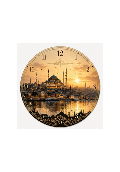 AA Shop İstanbul Türkiye Şehir Manzaraları Desenli Dekoratif Baskılı Ahşap Duvar Saati 45 Cm Sessiz Akar Mekanizma 895 Çoklu Renkli
