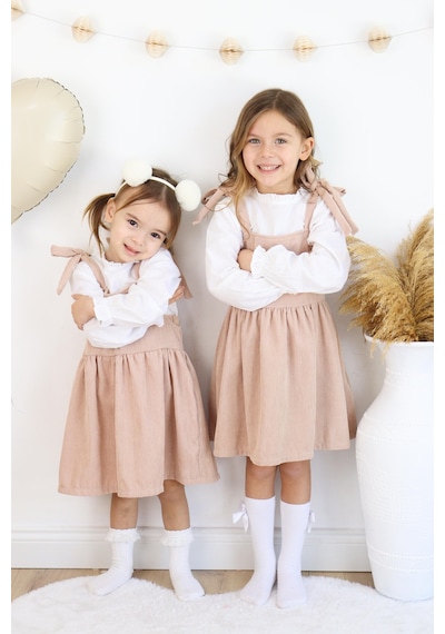 MiaBaby Fitilli Kadife Elbise İkili Takım Bej