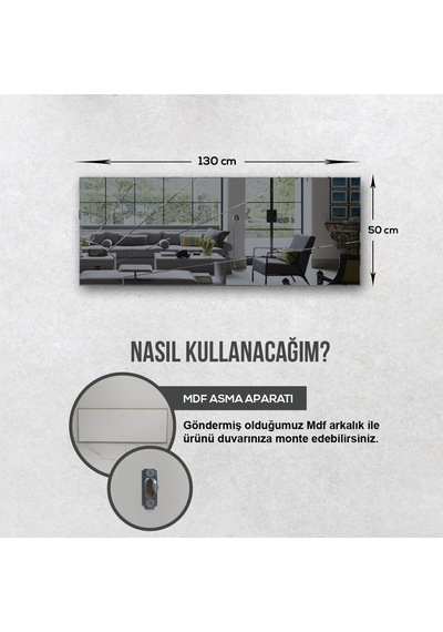 Decorita Güneş Desen Kanallı Ayna Füme 130x50CM Füme