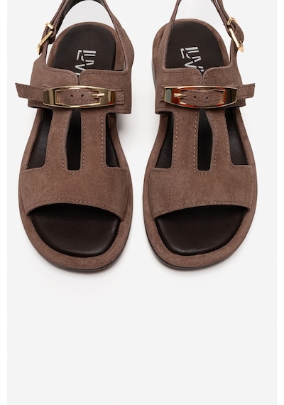 Luvishoes Auren Vizon Süet Hakiki Deri Tokalı Kadın Sandalet