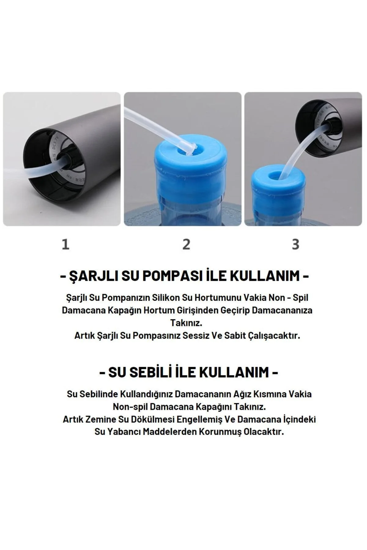Vakia Şarjlı Su Pompası / Su Sebili Uyumlu Su Dökülmesini Engelliyen Yaylı Non-spill Damacana Kapağı Mavi