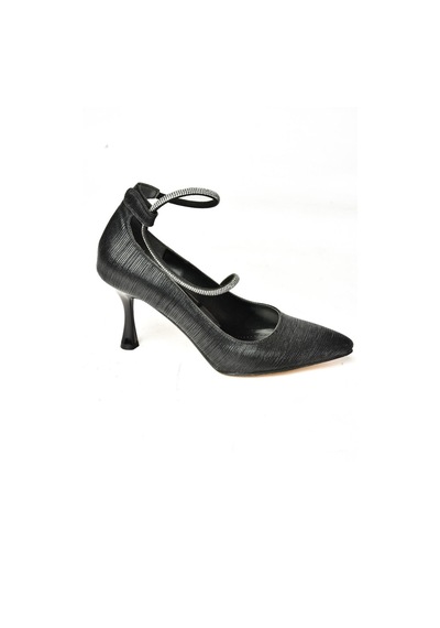 Fox Shoes S246069714 Siyah Simli İnce Topuklu Kadın Abiye Ayakkabı Siyah