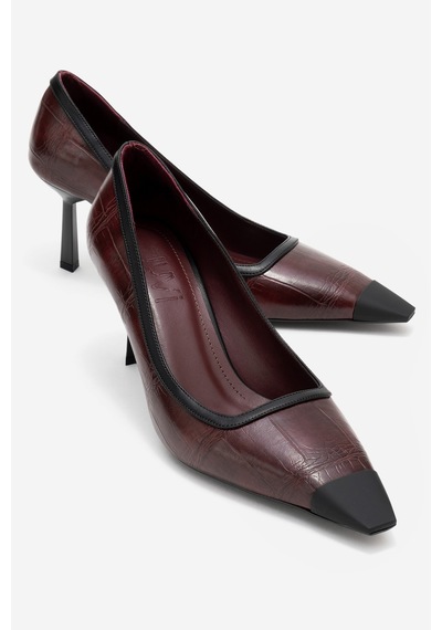Luvishoes Rona Bordo Baskı Mat Burunlu Kadın Topuklu Ayakkabı Bordo