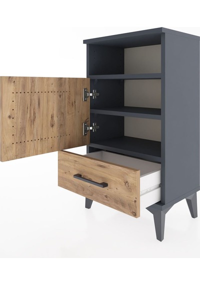Arges Komodin 3 Raflı Tek Kapaklı 44x30x80 Antrasit-çam Antrasit