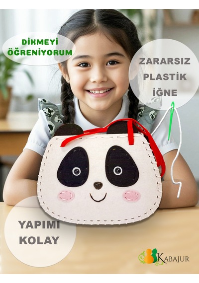 Sevimli Panda Çocuk Çantası Keçe Dikiş Seti - Eğitici Geliştirici Montessori Aktivite