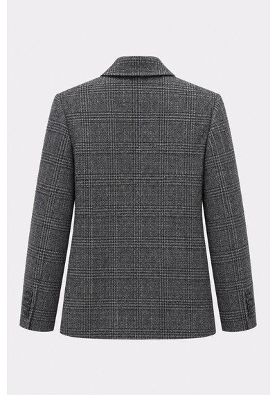 Açelyaokcu Premium Belvıon Blazer Ekoseli Yün Ceket Siyah