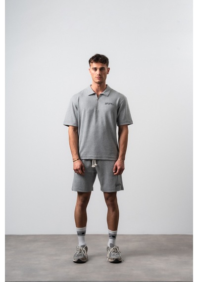 Erkek 2flyy Yazılı Yarım Fermuarlı Regular Fit T-shirt Şort Takım Gri