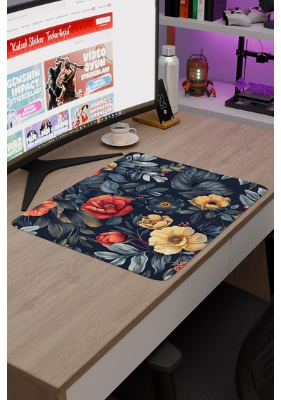 Çiçek Desenleri Kaymaz Dikişli Kauçuk Oyuncu Mousepad V5 - 48x40 Xl Gaming Mouse Pad Fare Altlığı