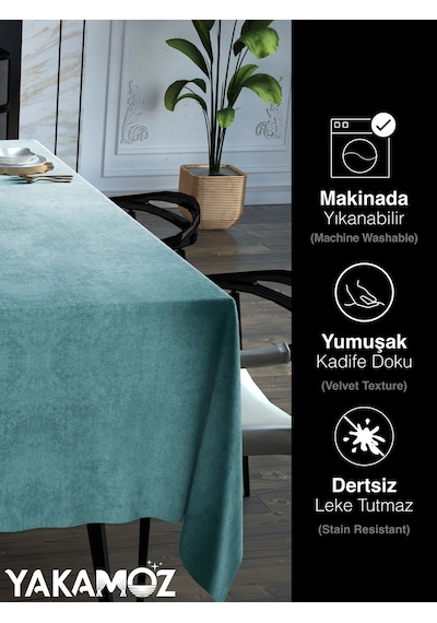 Nil Yeşili Kadife Dokulu Masa Örtüsü Dertsiz Velvet Touch Serisi Nil Yeşili