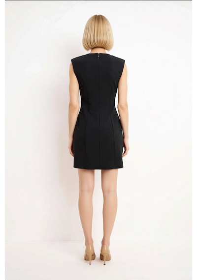 Benerly Kadın Kolsuz Mini Elbise Bisiklet Yaka Kemerli Bodycon Kesim Esne Siyah