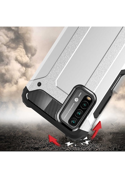 Noktaks - Xiaomi Uyumlu Xiaomi Redmi 9t - Kılıf Çift Katman Zırh Tank Crash Military Kapak - Gri