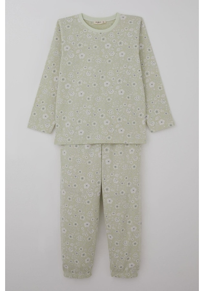 Breeze Kız Çocuk Pijama Takımı Çiçek Desenli 4-8 Yaş, Su Yeşili Su Yeşili